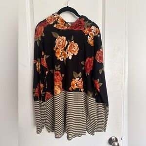 NWOT Floral and Striped Hoodie Size 1XL
